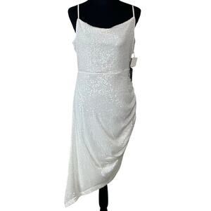 Express Sequin Asymmetrical Dress Spaghetti Strap White Size Medium nwt